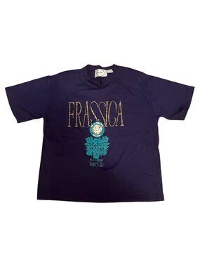 Vintage 1980s-90s Frassica Navy Graphic T Shirt - Size Adult Small